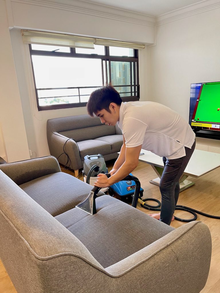 Professional Deep Cleaning Services Singapore. Three Butlers Cleaning Specialists performing Sofa Cleaning Singapore