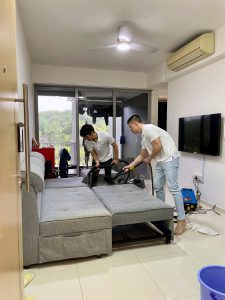 Three Butlers Professional Cleaning Services Specialists Performing Deep Sofa Cleaning & other upholstery cleaning in Singapore